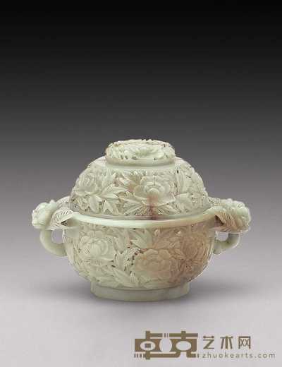 清 牡丹纹镂空雕青玉熏炉 高10cm;直径10cm